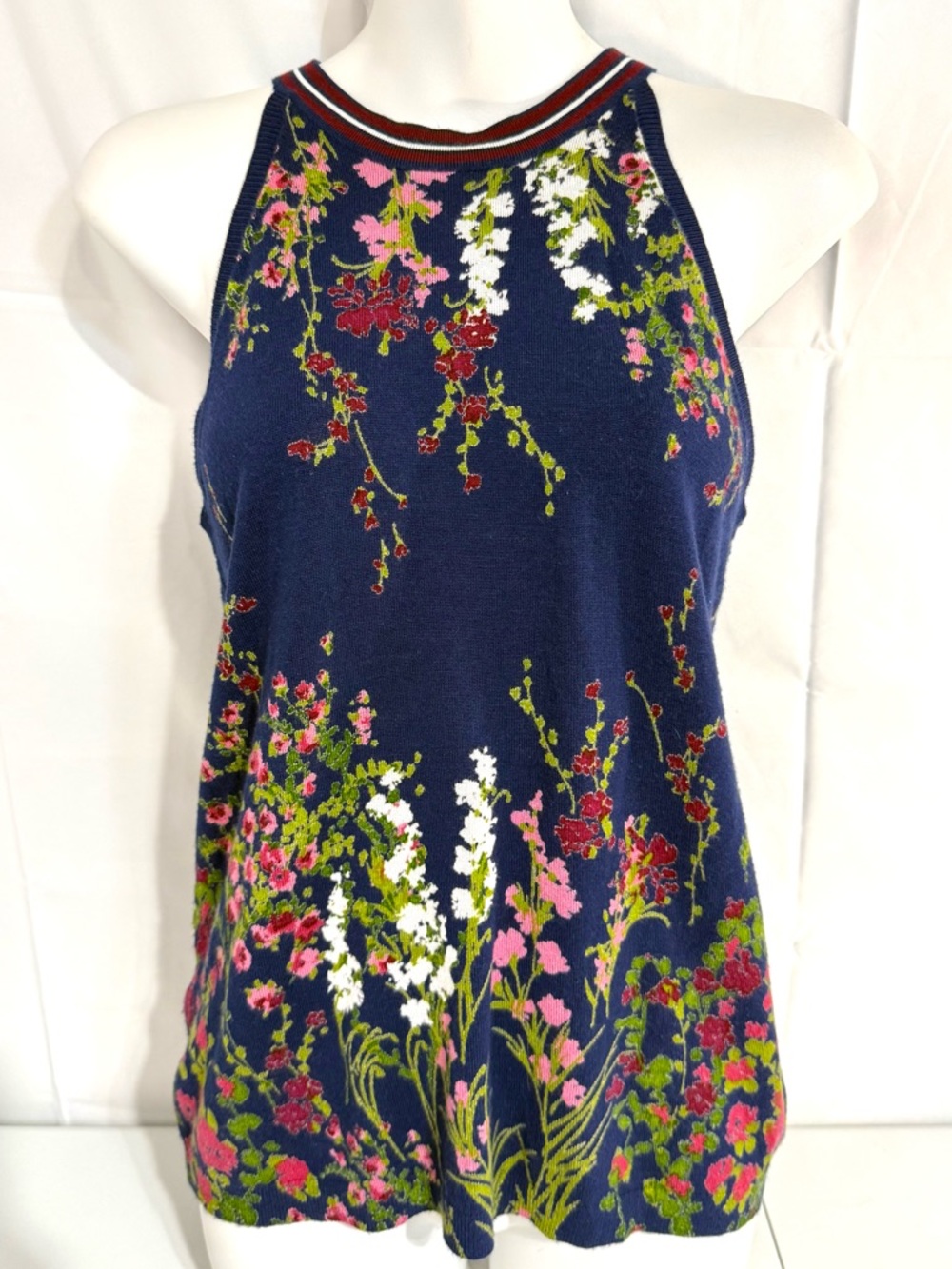 Daniel Rainn Navy Floral Knit Sleeveless Tank Top Women’s Small